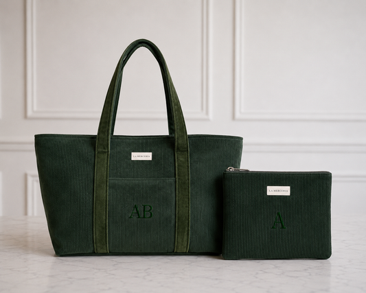 Green Tote Bag Corduroy + Green Case de Regalo