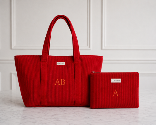 Red Tote Bag Corduroy + Red Case de Regalo