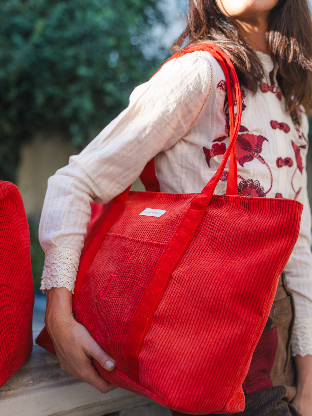Red Tote Bag Corduroy
