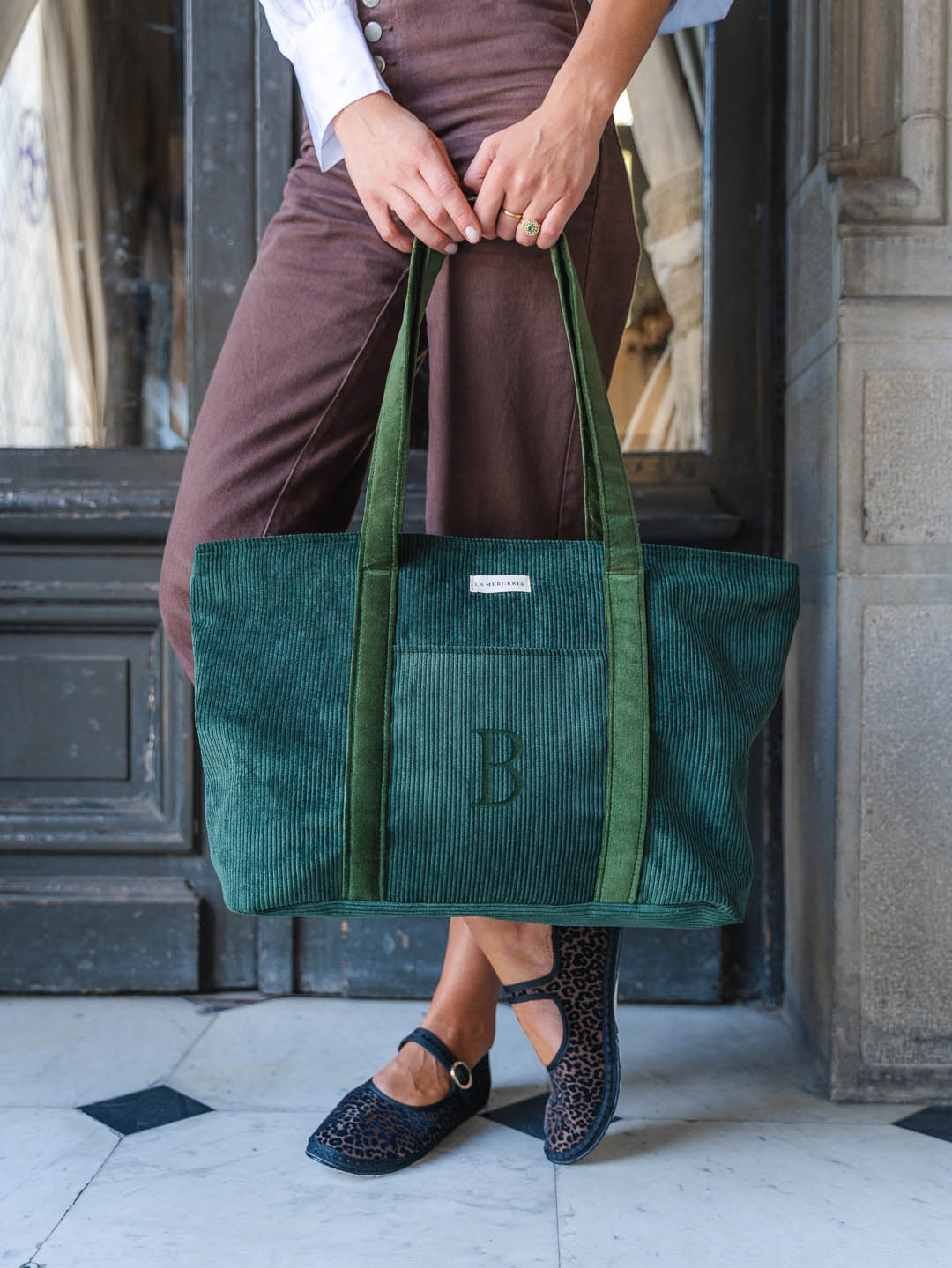 Green Tote Bag Corduroy
